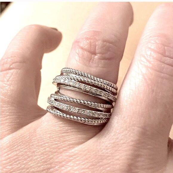 The Moderne Statement band ring in 925 & white sapphire sz 5 - Picture 2 of 8